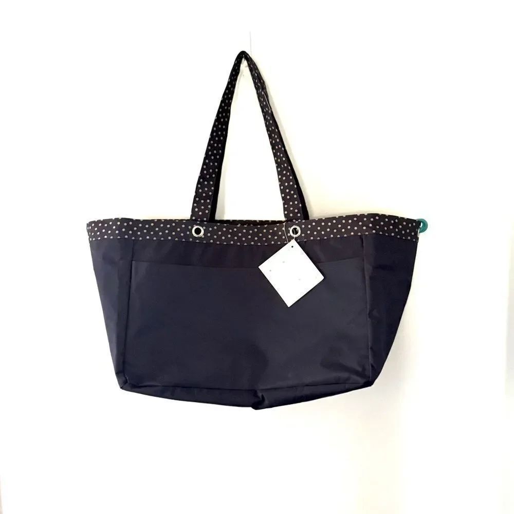 Thirty One Large Soft Utility Tote Navy Dancing Dot New With Tags